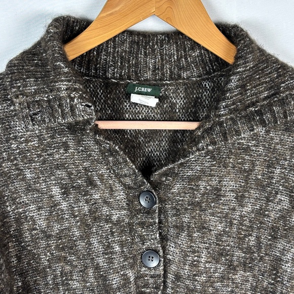 J Crew Women Shawl-collar Button Wool Angora Sweater Sz S Brown Button Chunky - Picture 2 of 10